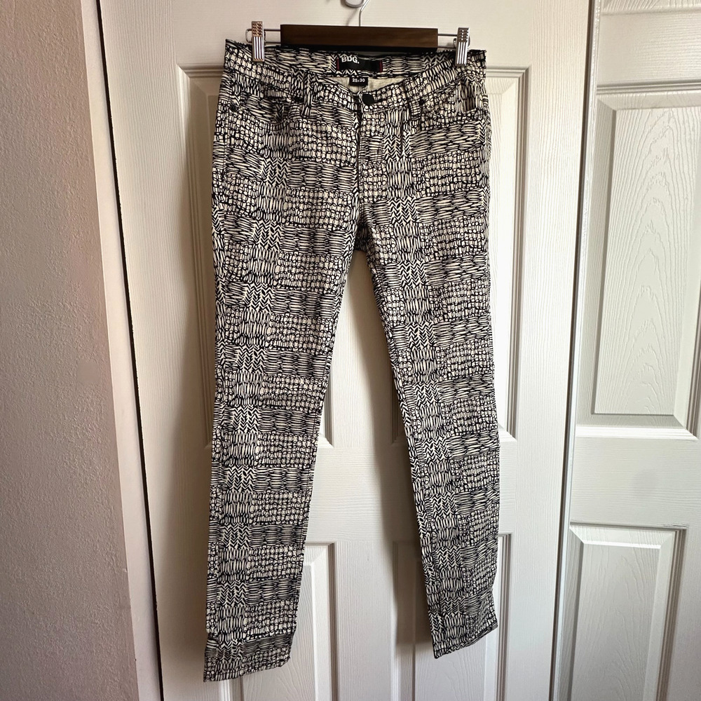 BDG Womens 25x30 Black & Cream Abstract Squiggle Graphic Pattern Skinny Jeans